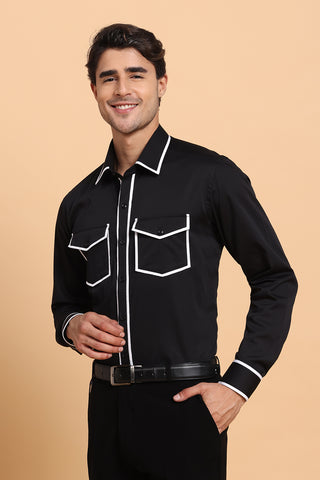 white and black shirt