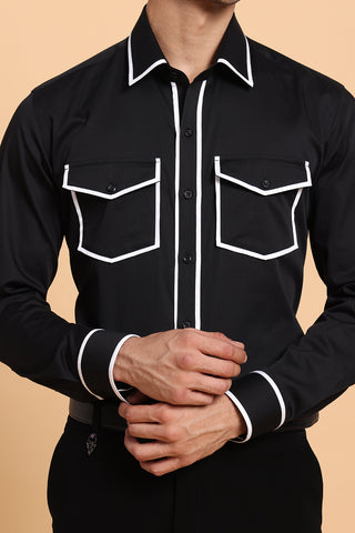 white and black shirt