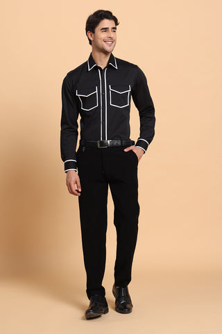 white and black shirt