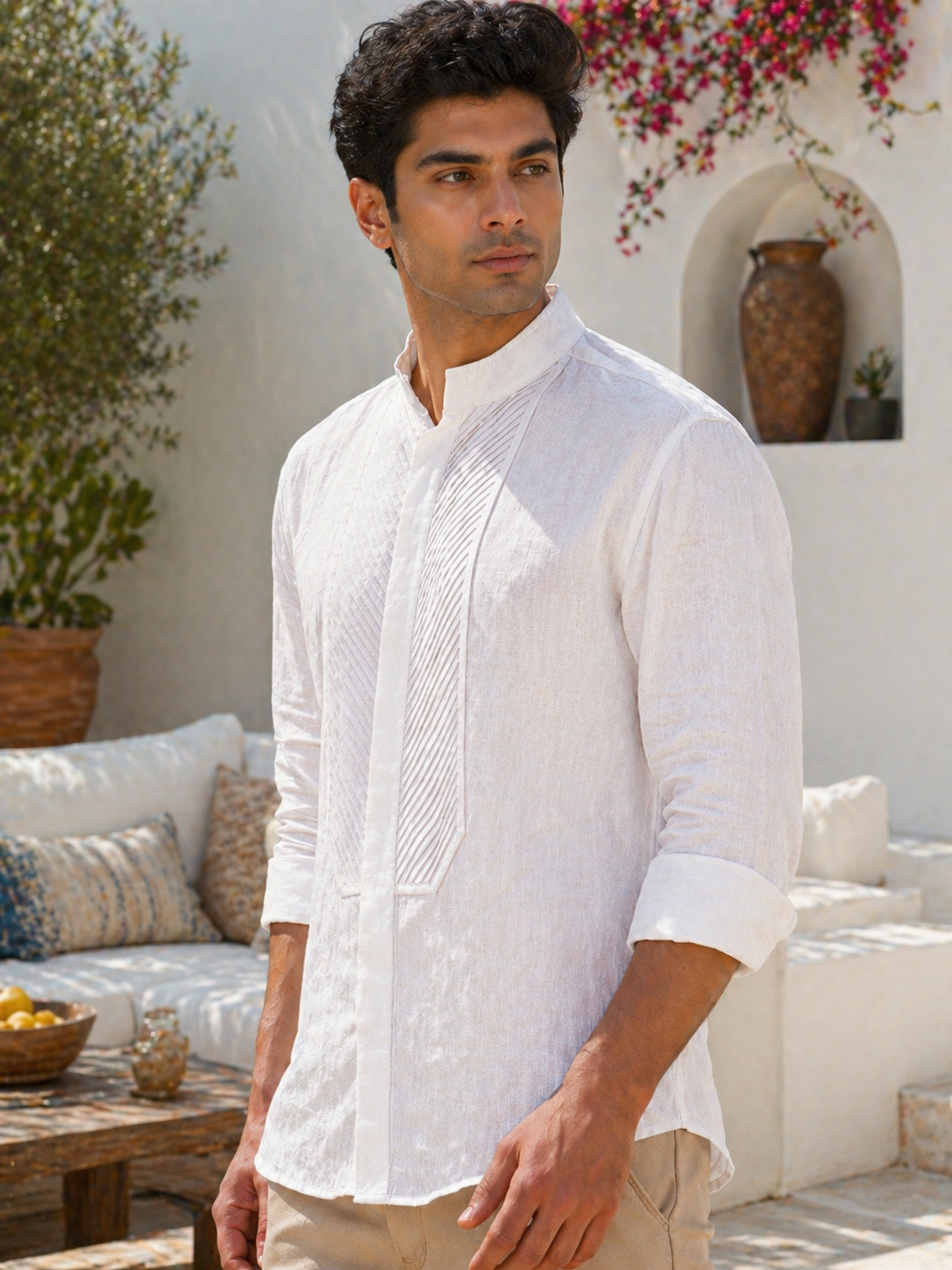 BAND COLLAR LINEN SHIRT