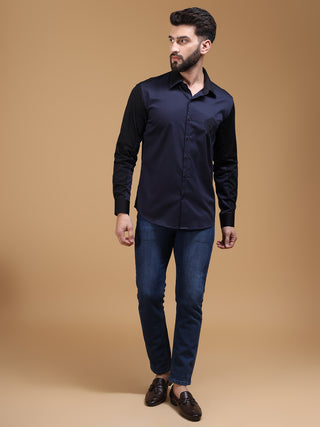 NAVY AND BLACK COLOR BLOCK SHIRT