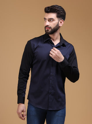 NAVY AND BLACK COLOR BLOCK SHIRT