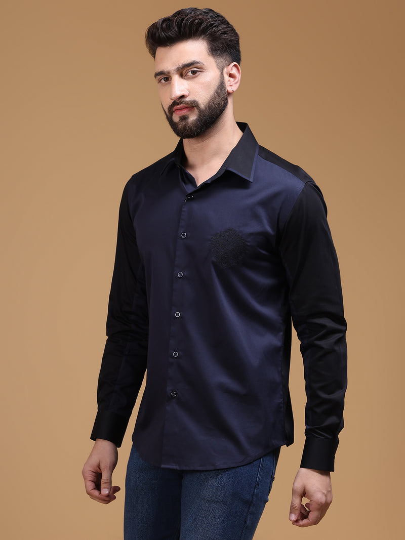 NAVY AND BLACK COLOR BLOCK SHIRT