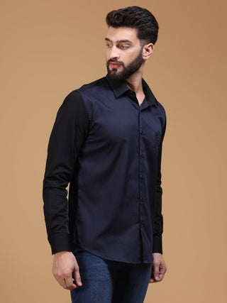 NAVY AND BLACK COLOR BLOCK SHIRT