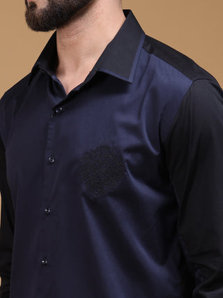 NAVY AND BLACK COLOR BLOCK SHIRT