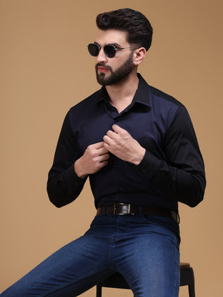 NAVY AND BLACK COLOR BLOCK SHIRT