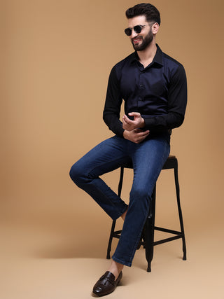 NAVY AND BLACK COLOR BLOCK SHIRT