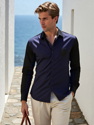 NAVY AND BLACK COLOR BLOCK SHIRT